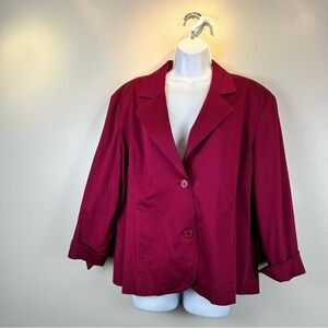 Chicos Blazer Jacket Womens 3 ~‎ XL Burgundy Maroon Lined 3/4 Sleeve Preppy